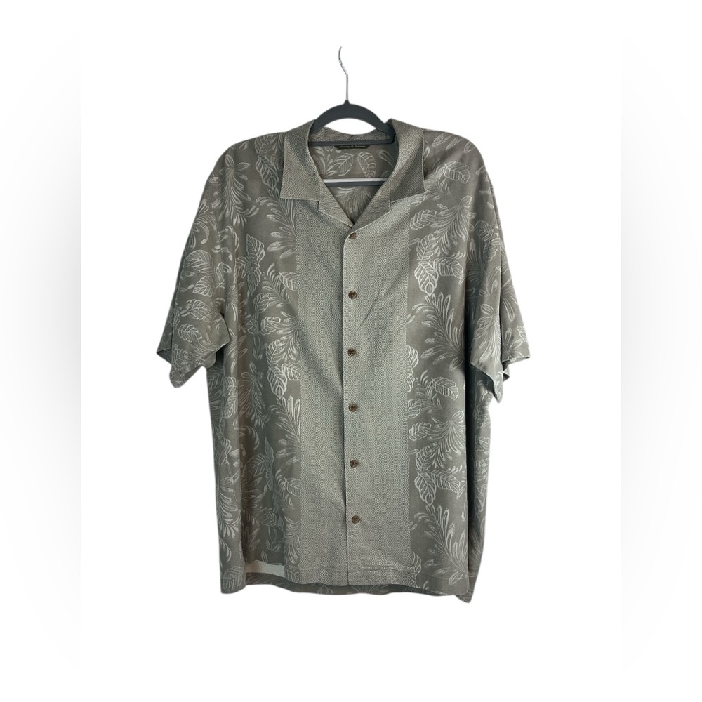 Tommy Bahama Men’s Silk Camp Shirt XL Gray Tropical Button Front vacation